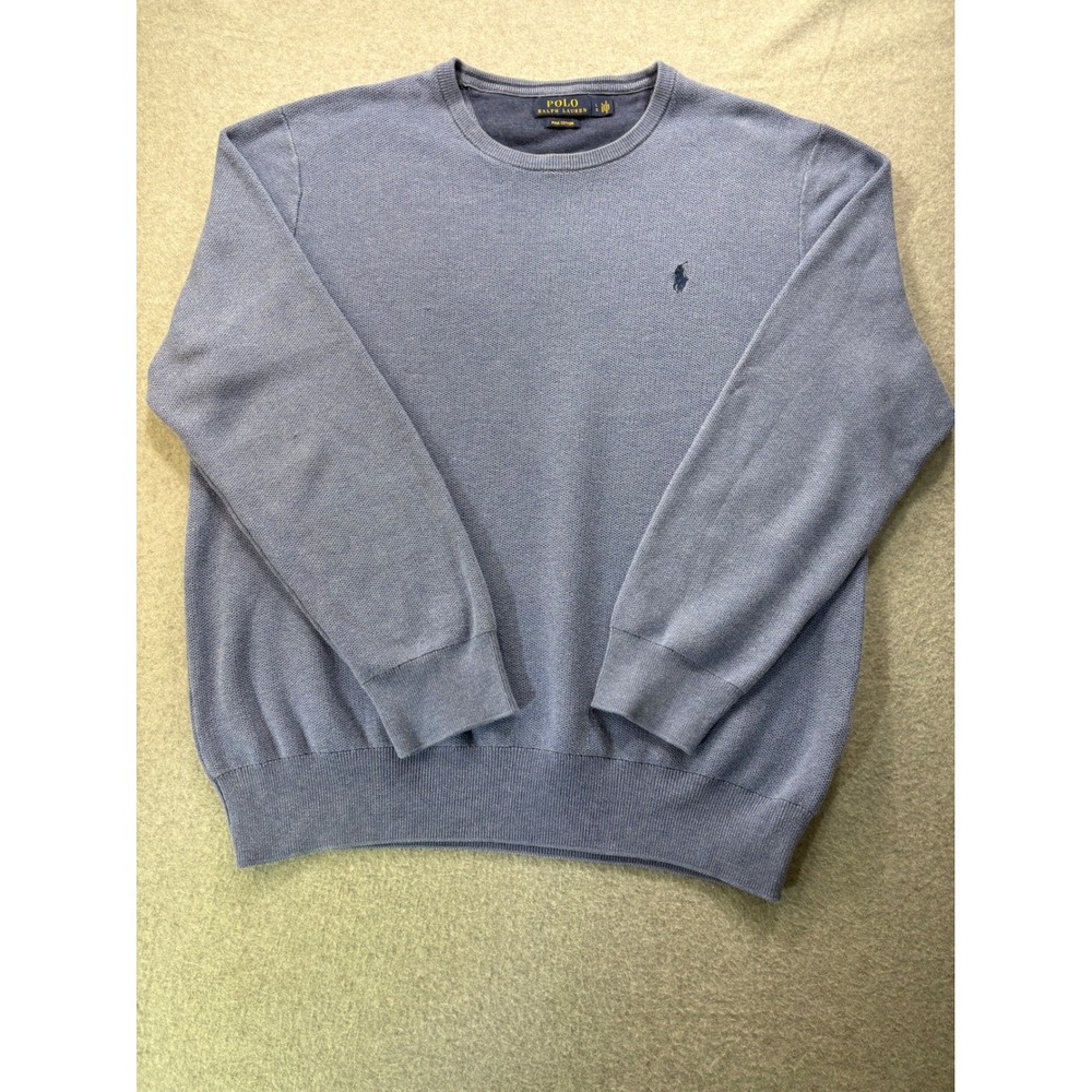 Polo Ralph Lauren Mens Blue Pima Cotton Crewneck Sweater‎ Large Pony Logo Knit